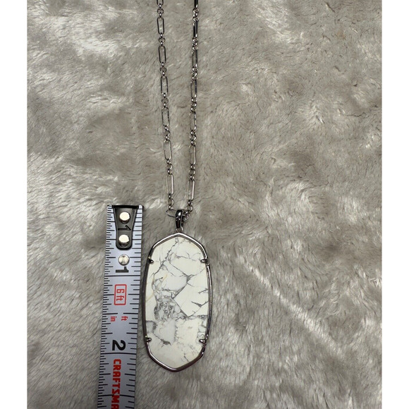 Kendra Scott Reid Faceted Howlite Rhodium Plated Pendant Necklace Adjustable - Picture 4 of 6